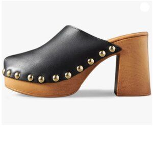 YDN Black Platform Slip On Clogs Mules Cork High Heel Round Toe Rivet Shoes